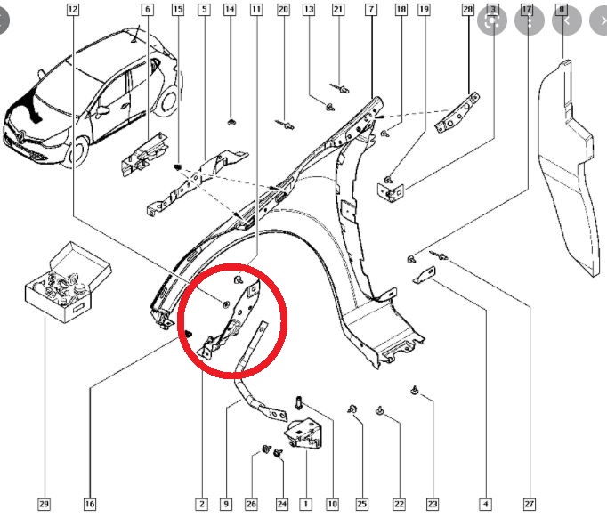 RENAULT-CLIO--4--HB--13/16;-FRONT-FENDER-SUPPORT-RH-(END-PART)-(SKIN)