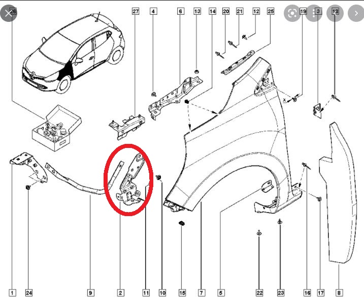 RENAULT-CLIO--4--HB--13/16;-FRONT-FENDER-SUPPORT-LH-(END-PART)-(SKIN)