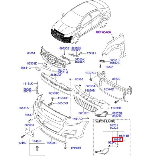 HYUNDAI ACCENT- BLUE- 11/18; ÖN TAMPON DEMIRI ALT DESTEK SACI
